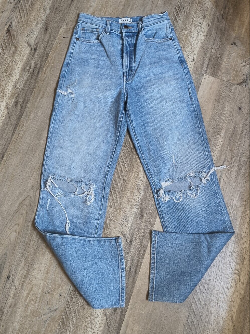 Cello Size 3 Light Wash Distressed Straight Leg Jeans Ripped Denim